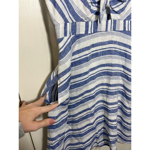 New Anthropologie Maeve Linen Striped Tie Front Pocket Dress Bon Vivant Coastal - Picture 7 of 13